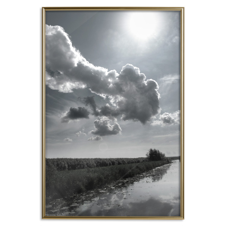 Wall Poster Hot Clouds - black and white landscape of nature against a backdrop of clouds and water 122360 additionalImage 20