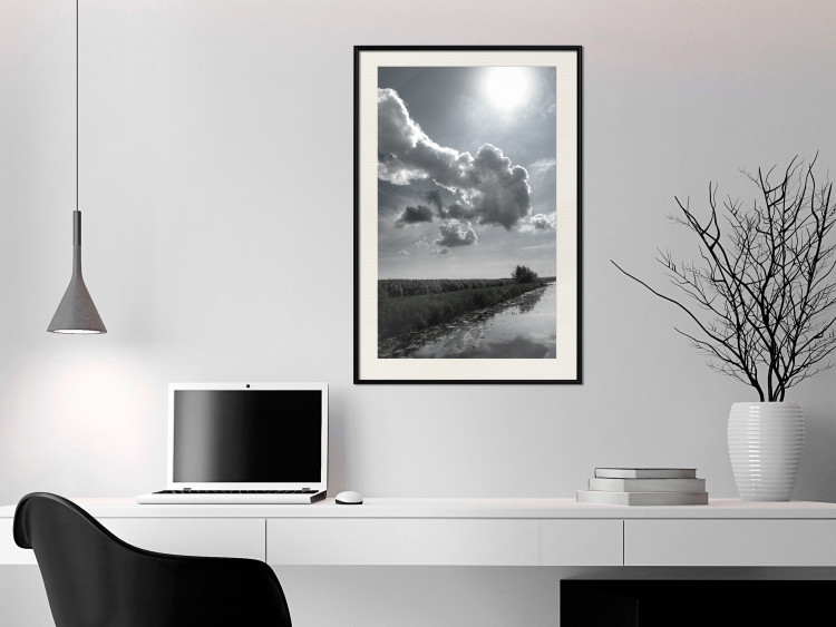 Wall Poster Hot Clouds - black and white landscape of nature against a backdrop of clouds and water 122360 additionalImage 22