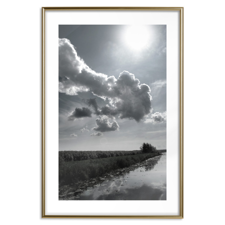 Wall Poster Hot Clouds - black and white landscape of nature against a backdrop of clouds and water 122360 additionalImage 16