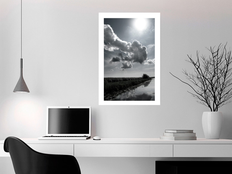 Wall Poster Hot Clouds - black and white landscape of nature against a backdrop of clouds and water 122360 additionalImage 2