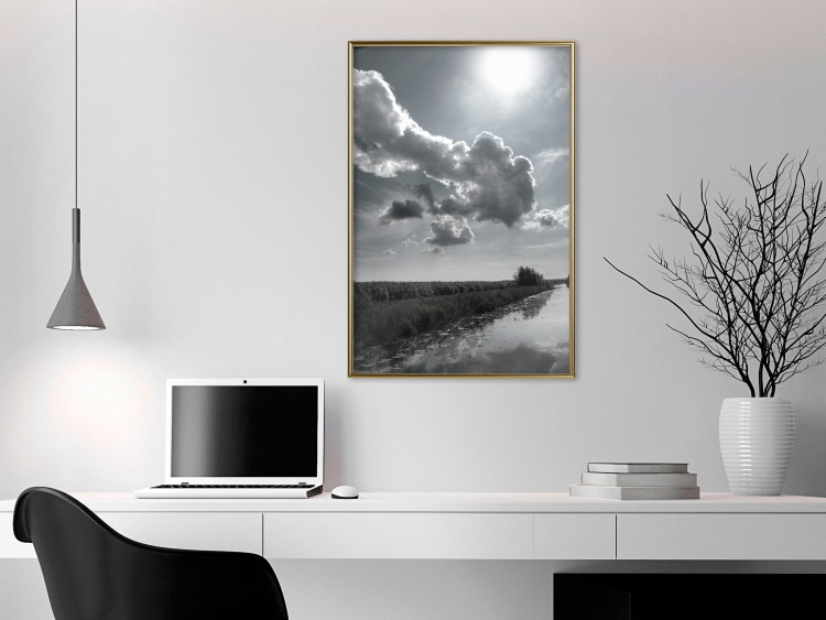 Wall Poster Hot Clouds - black and white landscape of nature against a backdrop of clouds and water 122360 additionalImage 5