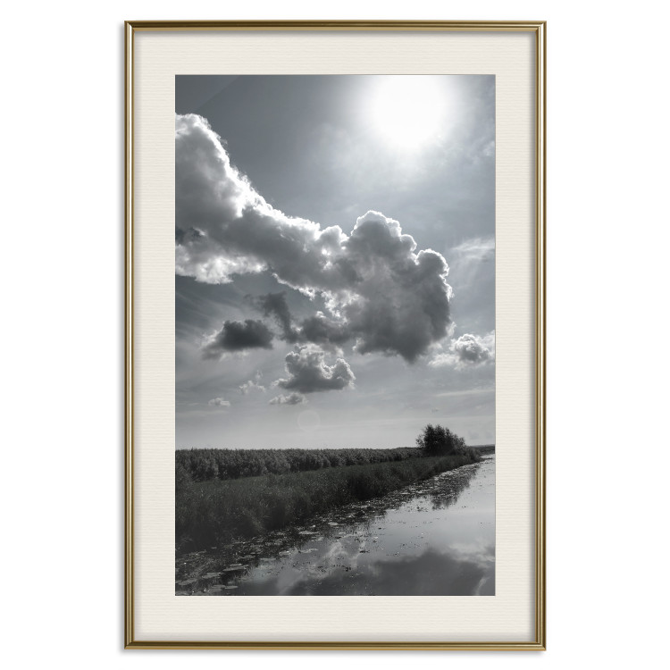 Wall Poster Hot Clouds - black and white landscape of nature against a backdrop of clouds and water 122360 additionalImage 19