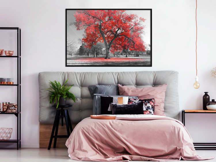 Poster Autumn in the Park (Red) - gray tree landscape with red leaves 122760 additionalImage 5