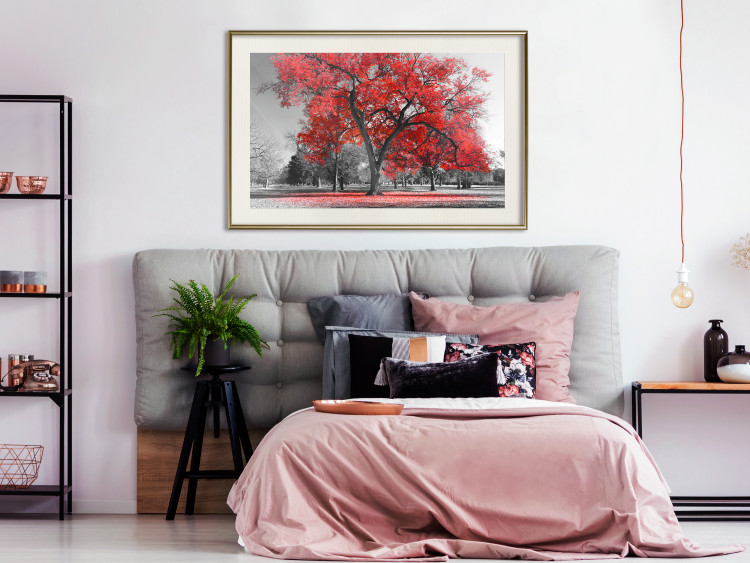 Poster Autumn in the Park (Red) - gray tree landscape with red leaves 122760 additionalImage 21