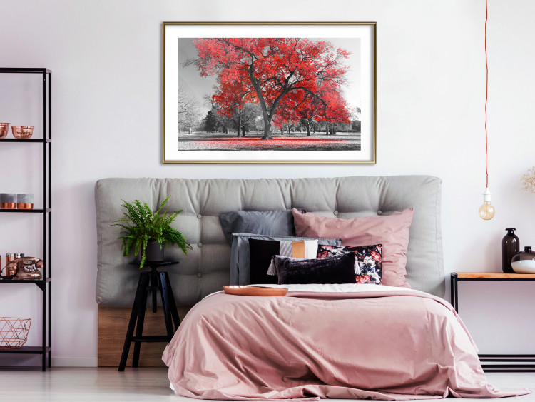 Poster Autumn in the Park (Red) - gray tree landscape with red leaves 122760 additionalImage 15