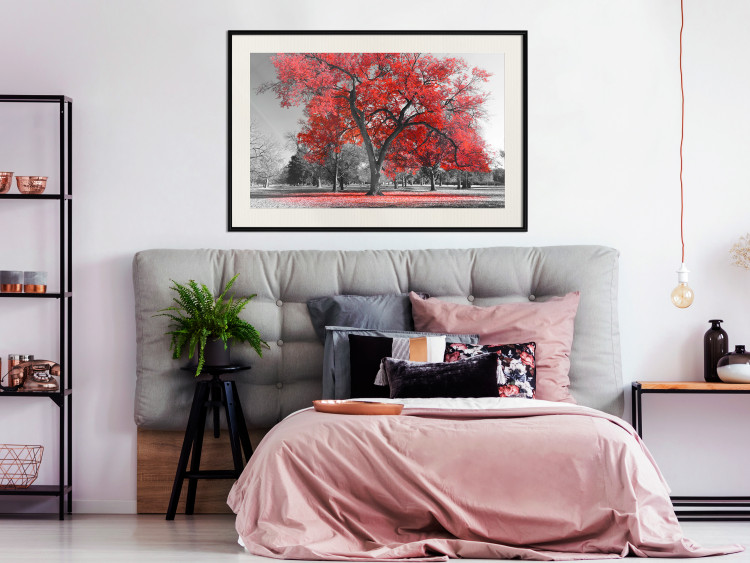 Poster Autumn in the Park (Red) - gray tree landscape with red leaves 122760 additionalImage 22