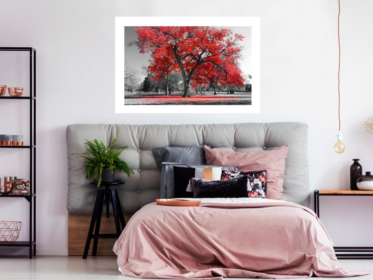 Poster Autumn in the Park (Red) - gray tree landscape with red leaves 122760 additionalImage 4