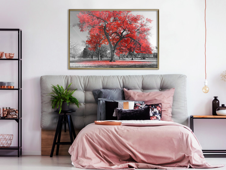 Poster Autumn in the Park (Red) - gray tree landscape with red leaves 122760 additionalImage 7