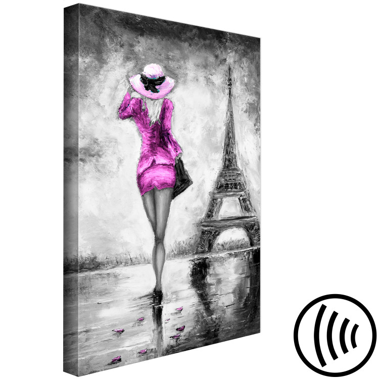 Canvas Art Print Pink Lady in Paris - silhouette of a woman walking by the Eiffel Tower 123060 additionalImage 6