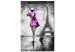 Canvas Art Print Pink Lady in Paris - silhouette of a woman walking by the Eiffel Tower 123060