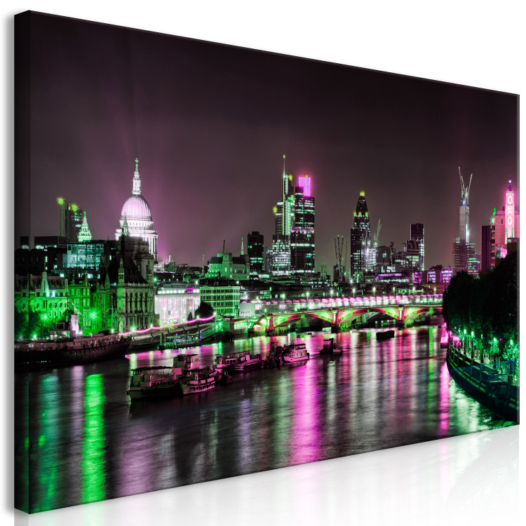 Canvas Print Night London panorama - view of Thames, lit skyscrapers and the bridge 123660 additionalImage 2