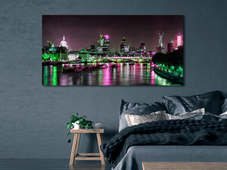 Canvas Print Night London panorama - view of Thames, lit skyscrapers and the bridge 123660 additionalImage 3