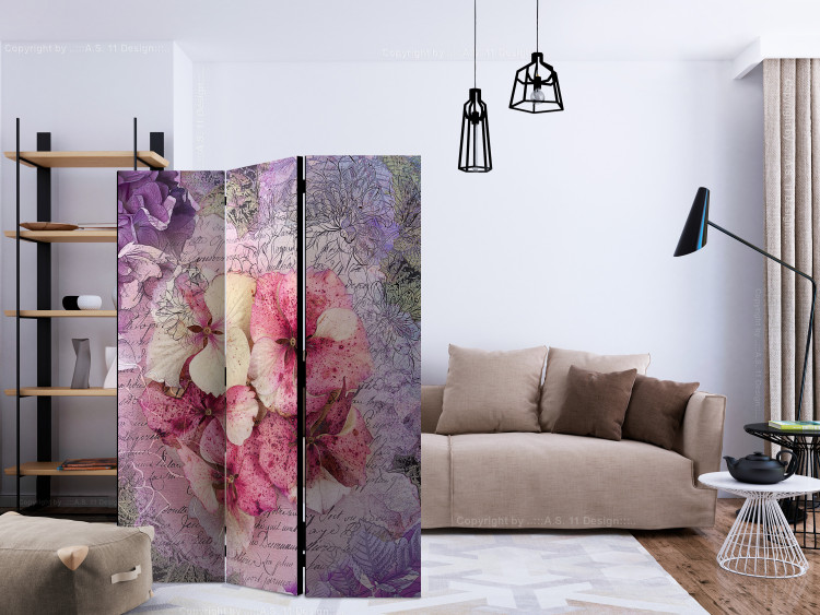 Room Separator Memory (3-piece) - pink orchids and delicate inscriptions in the background 124060 additionalImage 4