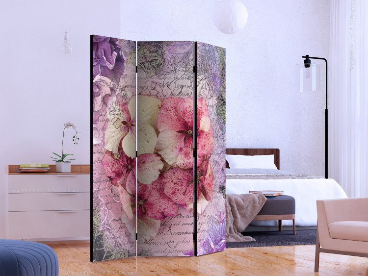 Room Separator Memory (3-piece) - pink orchids and delicate inscriptions in the background 124060 additionalImage 2