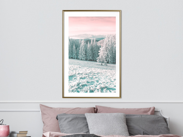 Wall Poster Harsh Winter - winter forest landscape against mountains and red sky 124460 additionalImage 15