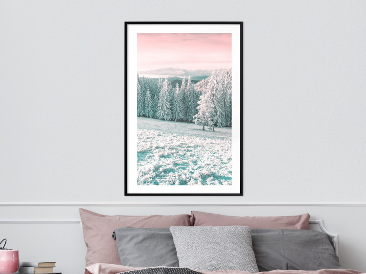Wall Poster Harsh Winter - winter forest landscape against mountains and red sky 124460 additionalImage 7