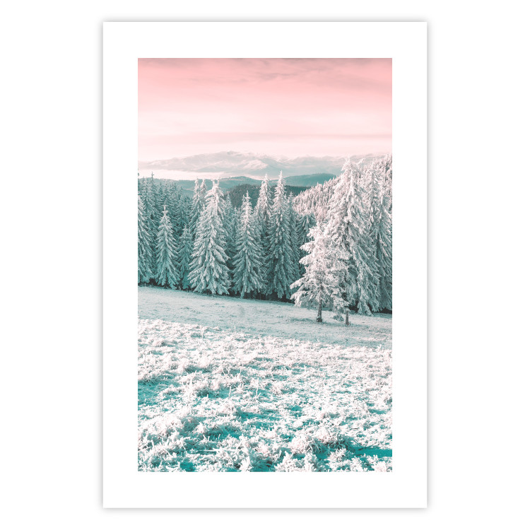Wall Poster Harsh Winter - winter forest landscape against mountains and red sky 124460 additionalImage 19