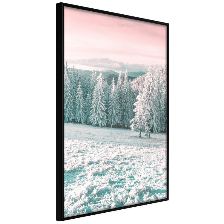 Wall Poster Harsh Winter - winter forest landscape against mountains and red sky 124460 additionalImage 11
