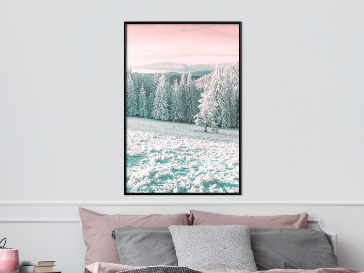 Wall Poster Harsh Winter - winter forest landscape against mountains and red sky 124460 additionalImage 7