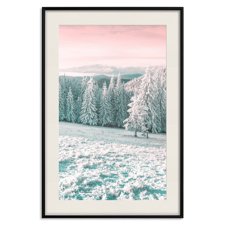 Wall Poster Harsh Winter - winter forest landscape against mountains and red sky 124460 additionalImage 18