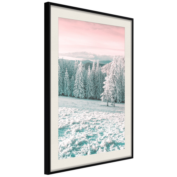 Wall Poster Harsh Winter - winter forest landscape against mountains and red sky 124460 additionalImage 14