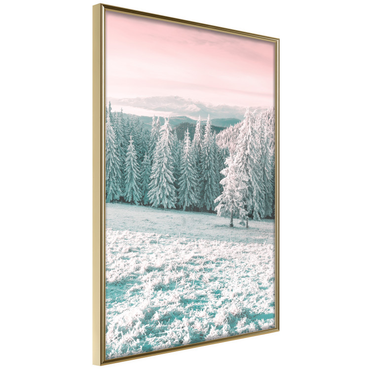 Wall Poster Harsh Winter - winter forest landscape against mountains and red sky 124460 additionalImage 10
