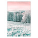 Wall Poster Harsh Winter - winter forest landscape against mountains and red sky 124460