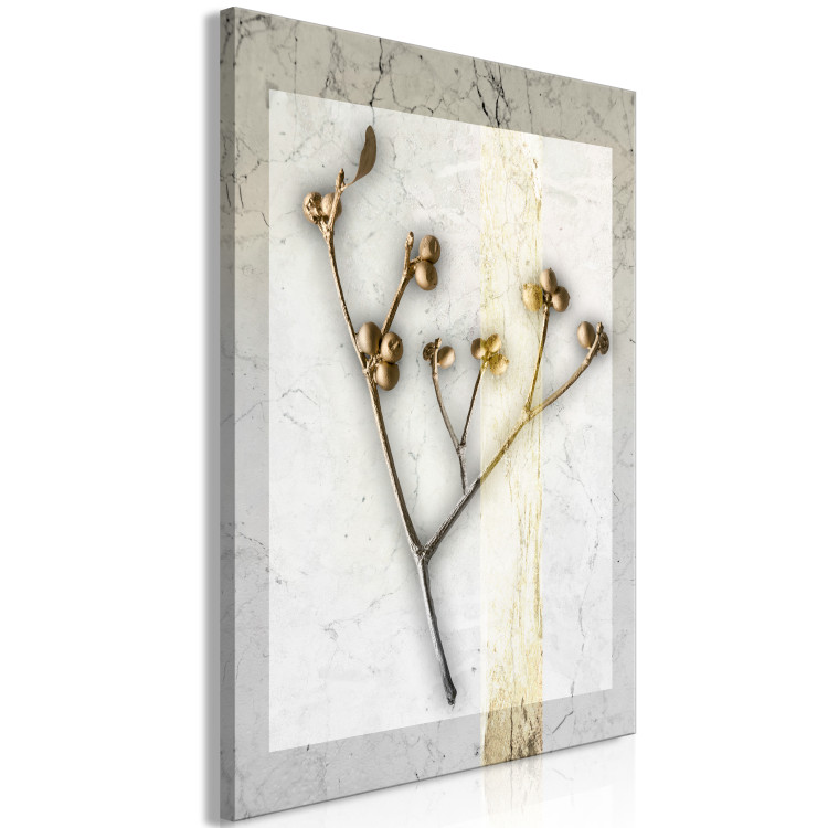 Canvas Print Glamour style mistletoe - a golden plant on grey, marble background 124960 additionalImage 2
