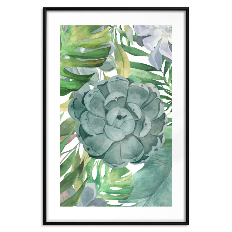 Wall Poster Tropical Flora - flower amidst tropical plants on a white background 125760 additionalImage 17