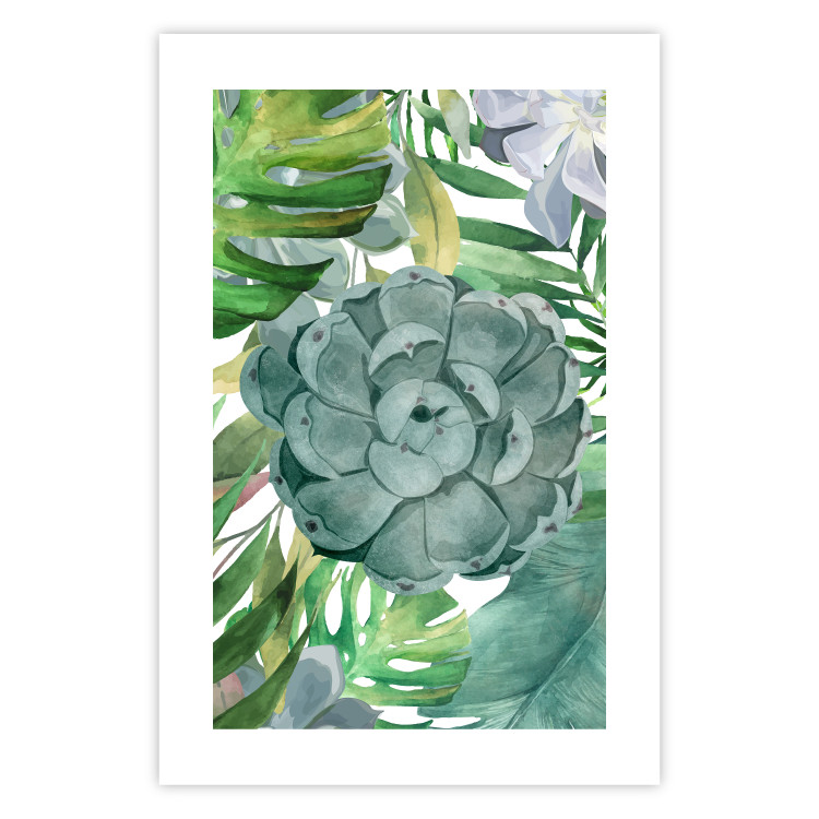 Wall Poster Tropical Flora - flower amidst tropical plants on a white background 125760 additionalImage 25