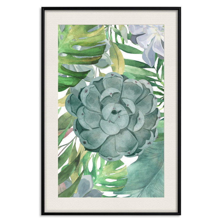 Wall Poster Tropical Flora - flower amidst tropical plants on a white background 125760 additionalImage 18