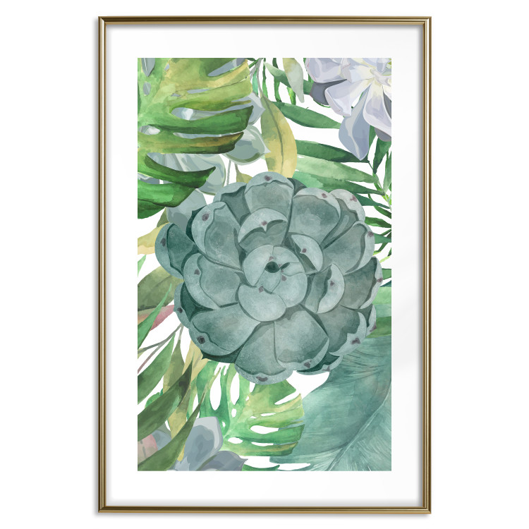 Wall Poster Tropical Flora - flower amidst tropical plants on a white background 125760 additionalImage 14