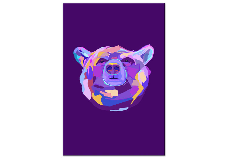 Canvas Art Print Violet bear - an abstract, colourful animal on a dark background 126660