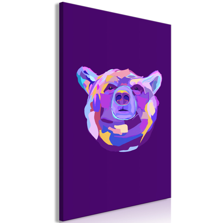 Canvas Art Print Violet bear - an abstract, colourful animal on a dark background 126660 additionalImage 2
