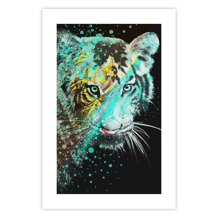 Poster Mint Tiger - colorful composition of a wild cat on a black background 126860 additionalImage 25