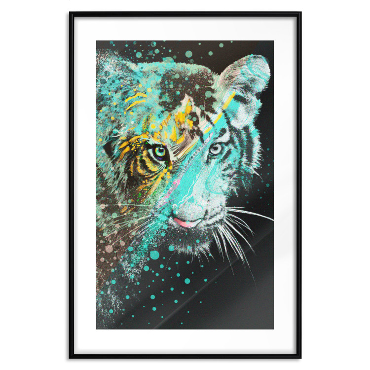 Poster Mint Tiger - colorful composition of a wild cat on a black background 126860 additionalImage 17
