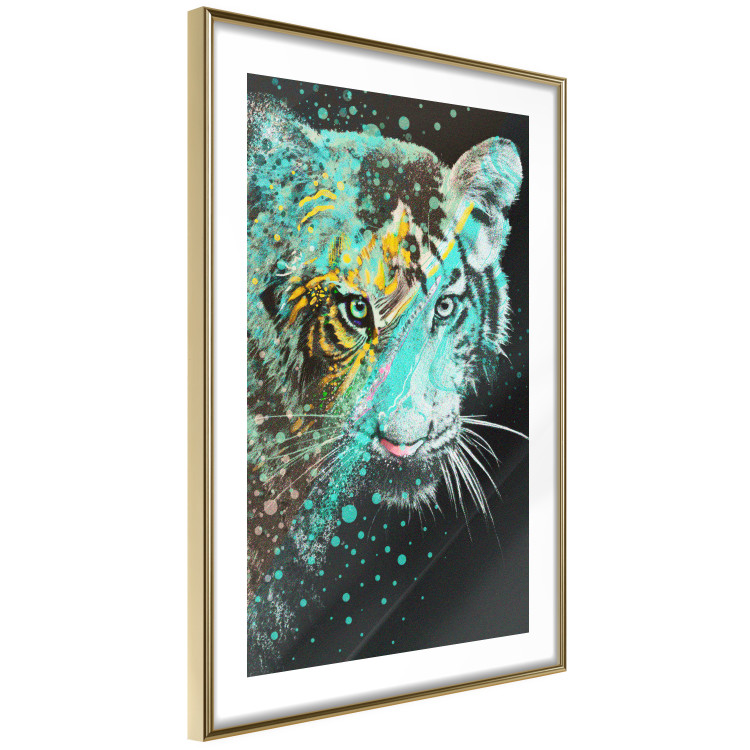Poster Mint Tiger - colorful composition of a wild cat on a black background 126860 additionalImage 9