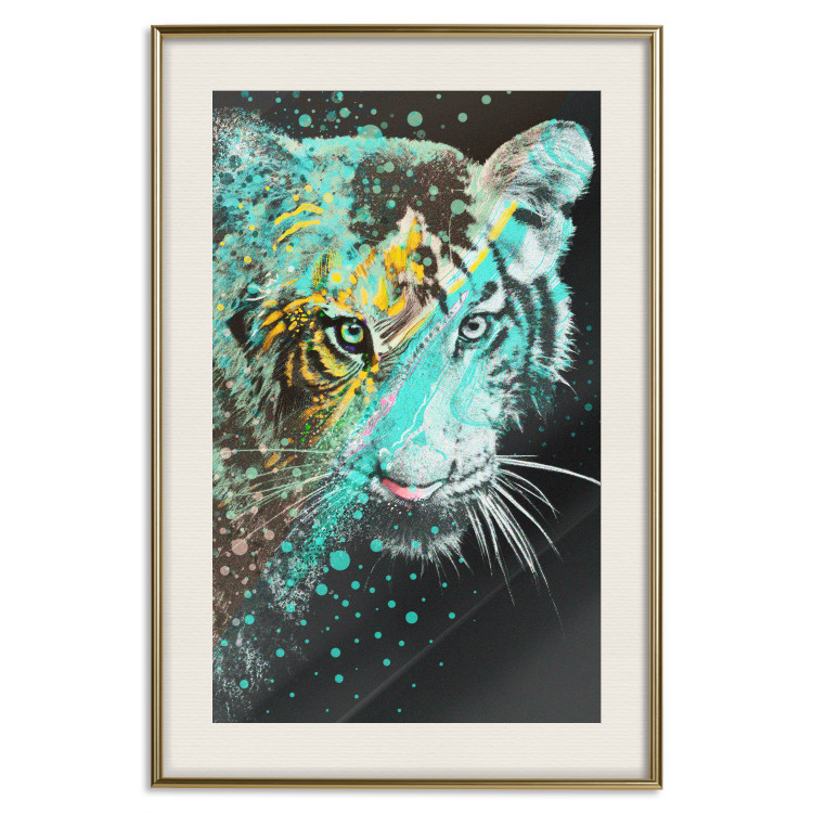 Poster Mint Tiger - colorful composition of a wild cat on a black background 126860 additionalImage 20