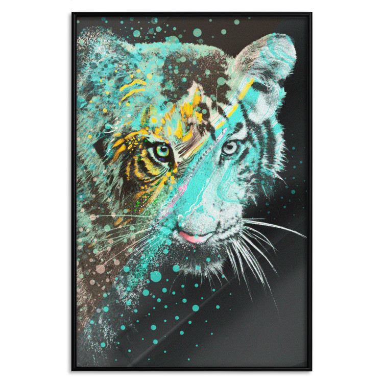 Poster Mint Tiger - colorful composition of a wild cat on a black background 126860 additionalImage 18