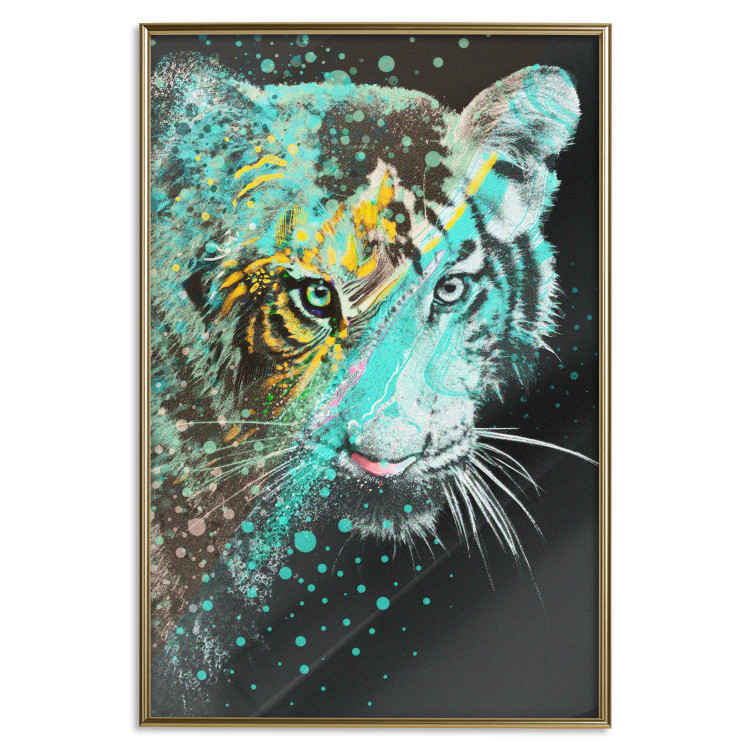 Poster Mint Tiger - colorful composition of a wild cat on a black background 126860 additionalImage 21