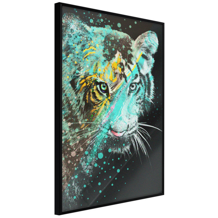 Poster Mint Tiger - colorful composition of a wild cat on a black background 126860 additionalImage 13