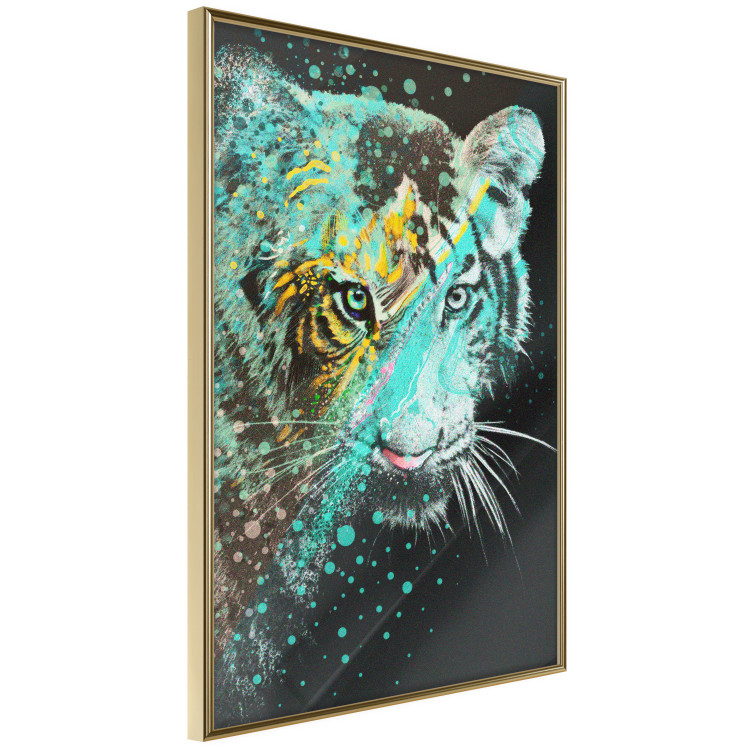 Poster Mint Tiger - colorful composition of a wild cat on a black background 126860 additionalImage 14