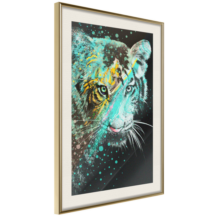 Poster Mint Tiger - colorful composition of a wild cat on a black background 126860 additionalImage 3