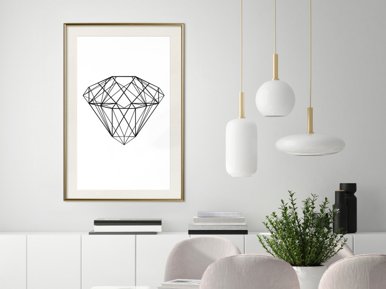Wall Poster Noble - black line art of diamond on white contrasting background 127960 additionalImage 22