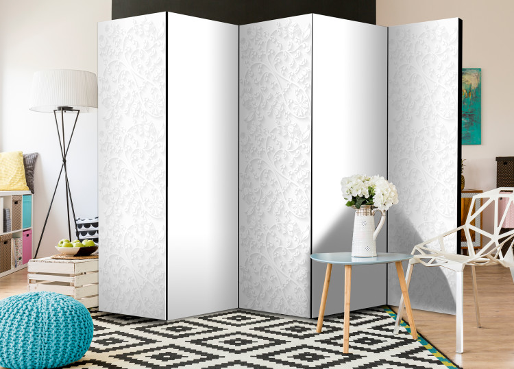 Folding Screen White Floral Pattern (5-piece) - floral composition in retro style 128960 additionalImage 2