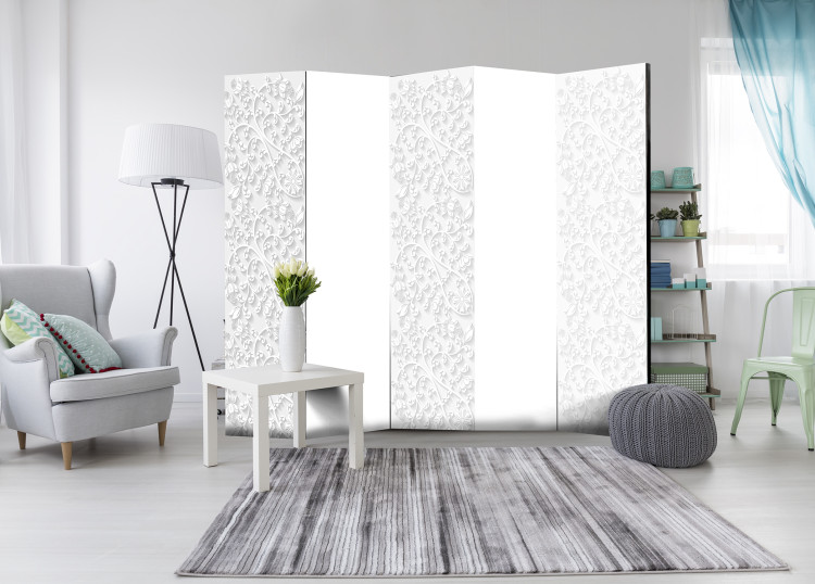Folding Screen White Floral Pattern (5-piece) - floral composition in retro style 128960 additionalImage 4