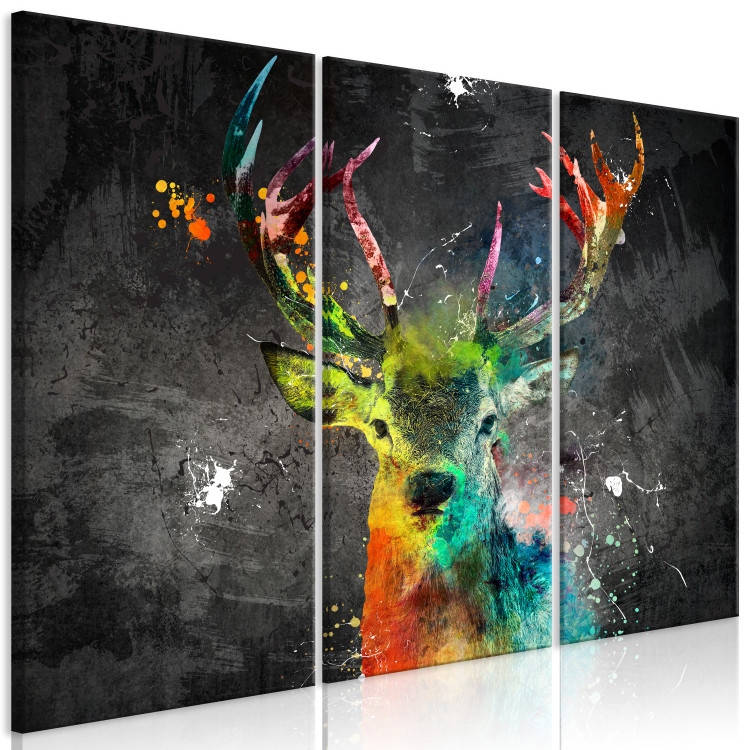 Canvas Rainbow Deer (3-piece) - abstract colorful deer with antlers 129860 additionalImage 2