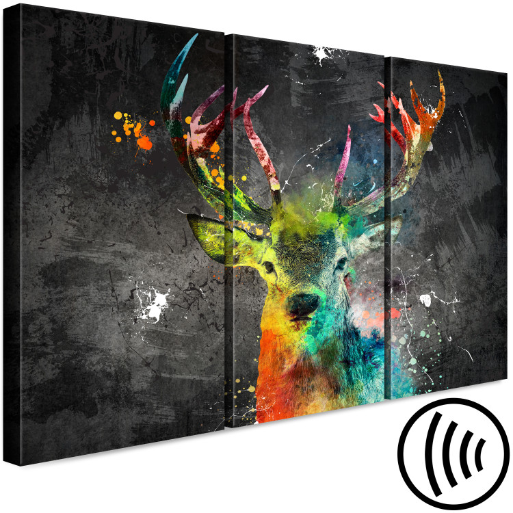 Canvas Rainbow Deer (3-piece) - abstract colorful deer with antlers 129860 additionalImage 6