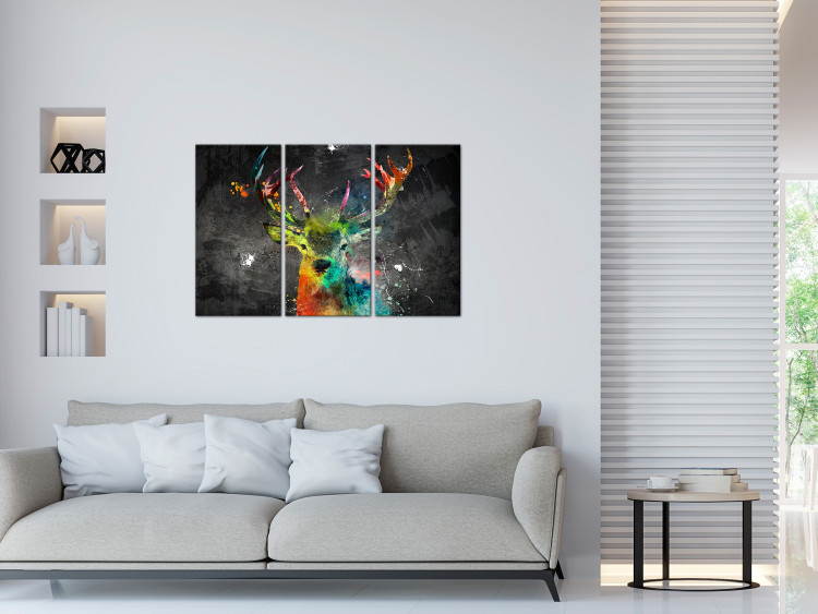 Canvas Rainbow Deer (3-piece) - abstract colorful deer with antlers 129860 additionalImage 3
