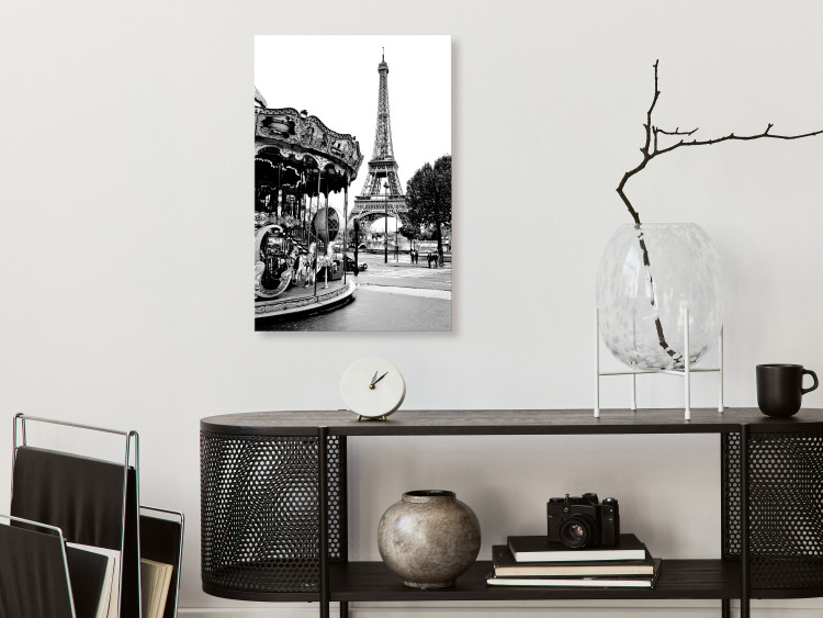 Canvas Carousel at Eiffel Tower - black-white graphic of Paris architecture 132260 additionalImage 3